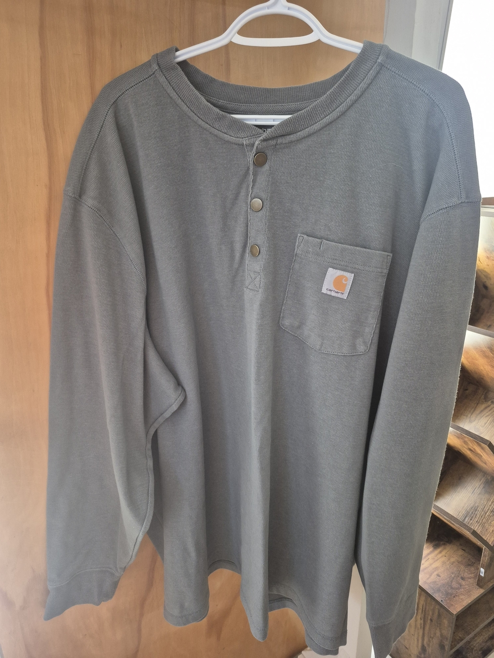 Carhartt Olive Gray Long-Sleeve Henley with Chest Pocket Logo